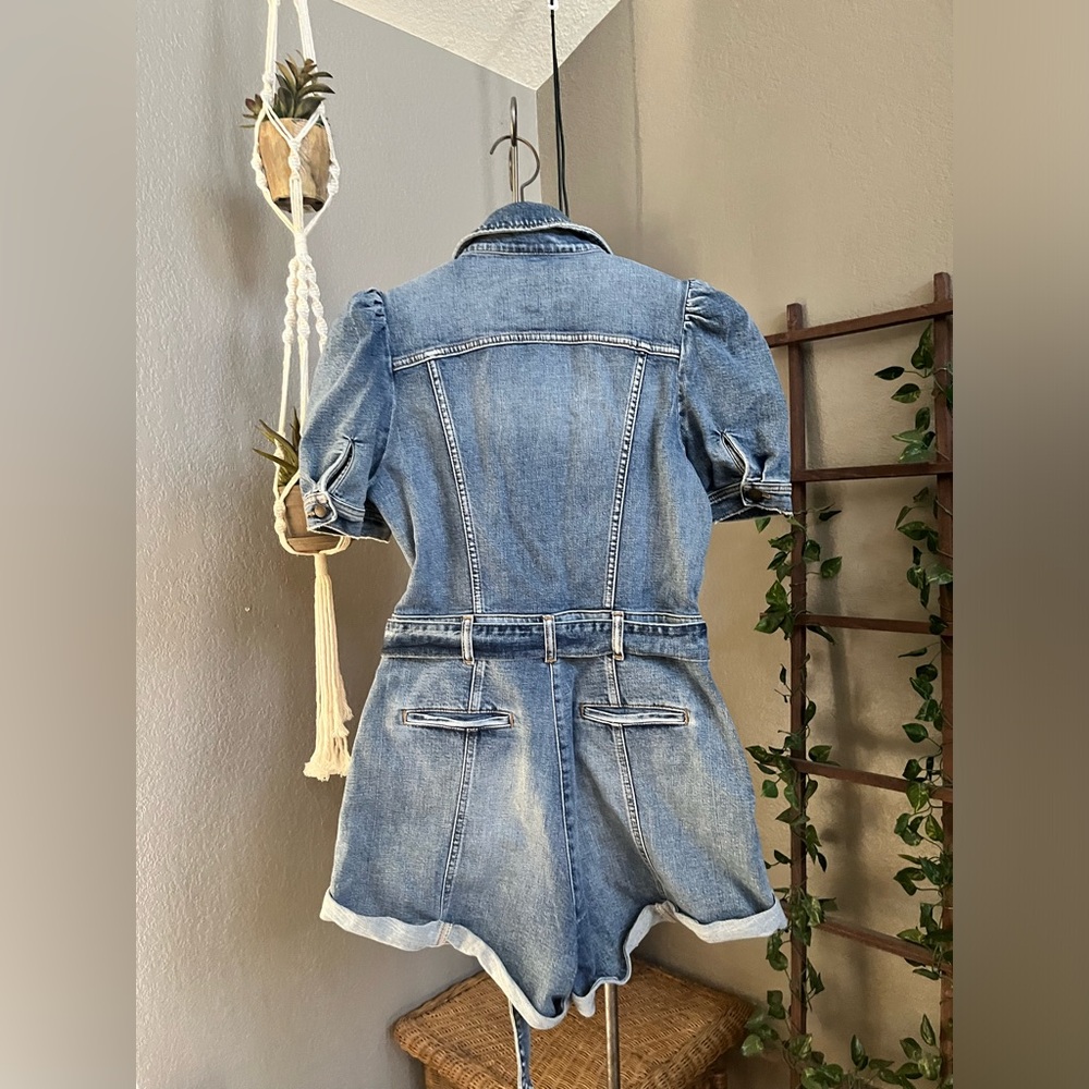 RETROFETE Phoebe Denim Romper Puff Sleeve Belted L - Picture 12 of 16